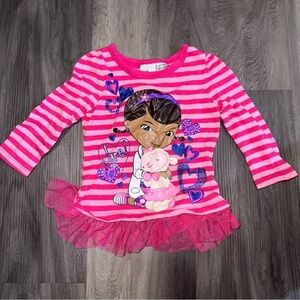 Girls Disney Doc McStuffins Care Pink striped Purple Heart Tulle Dress Sz 2T HTF